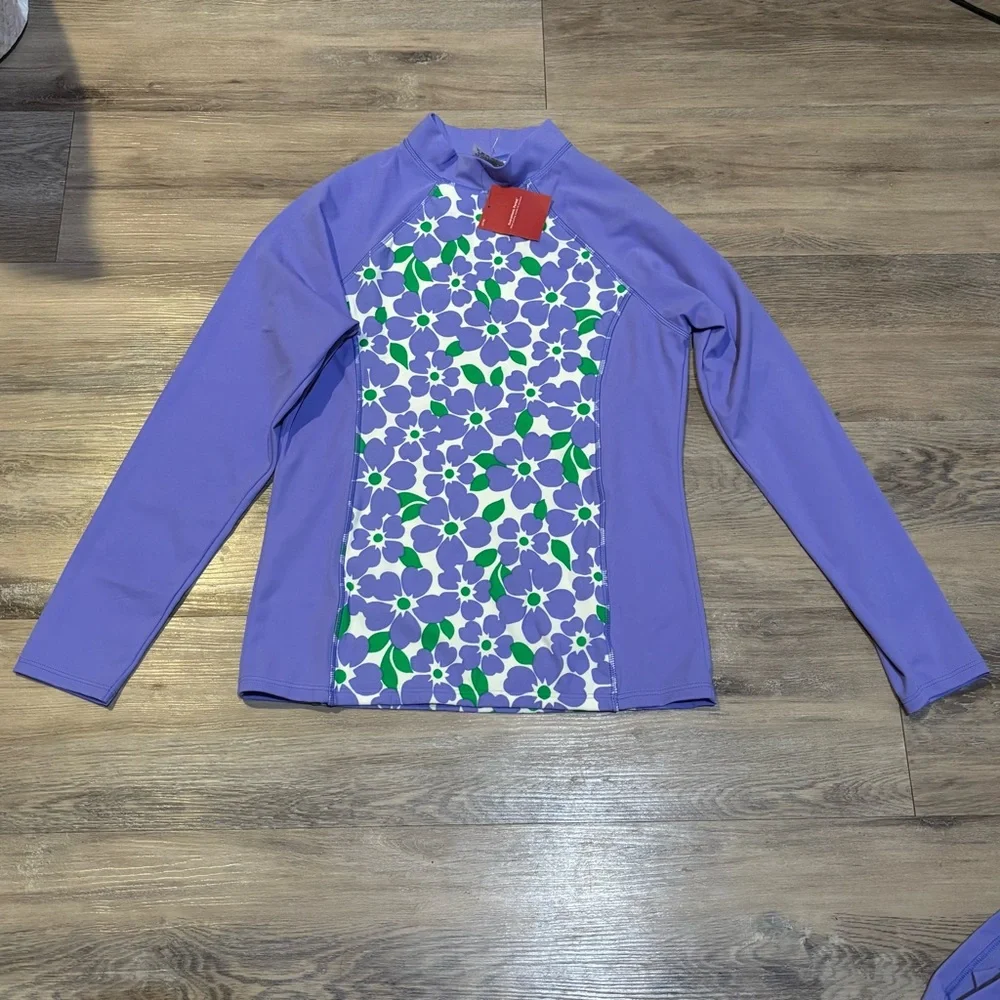 NWT Lands End 2 piece rash guard top and cropped pants set girls Sz 16